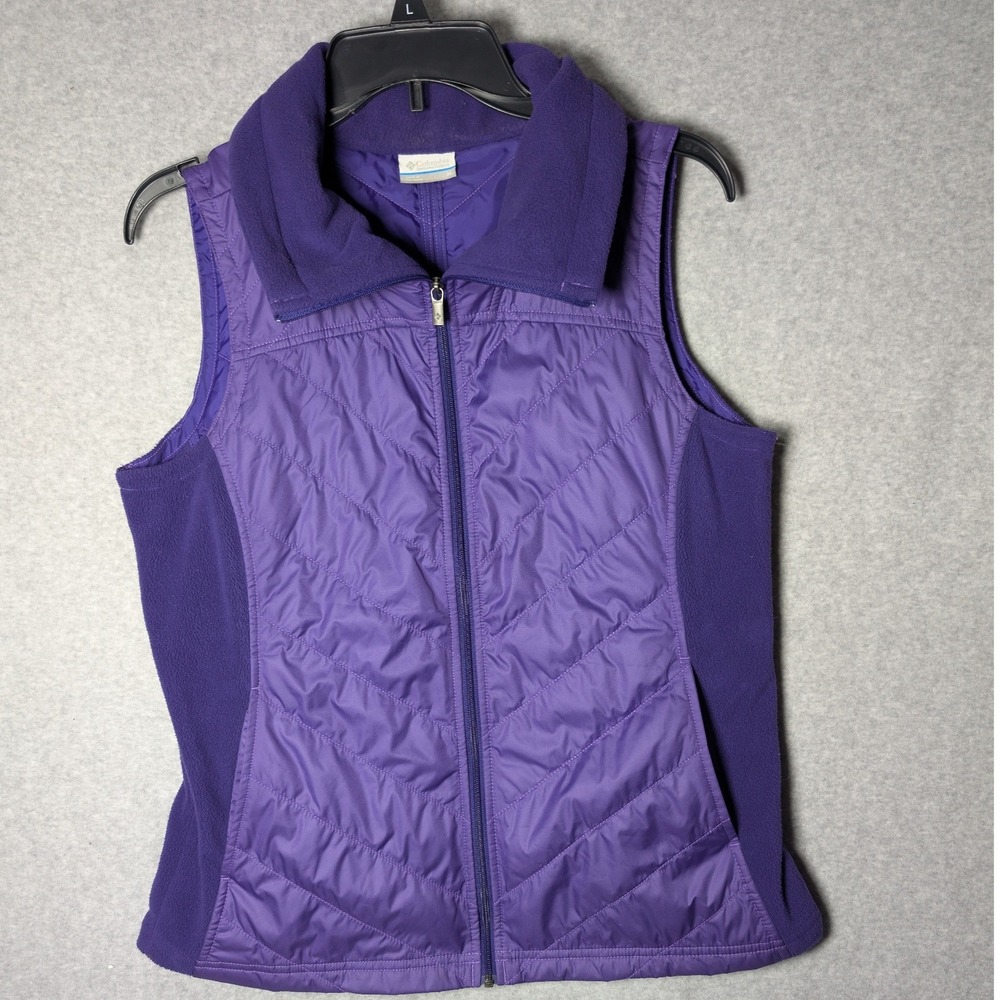 Columbia Purple Quilted Puffer Vest Fleece Panels Zip Up Womens Medium Outdoors